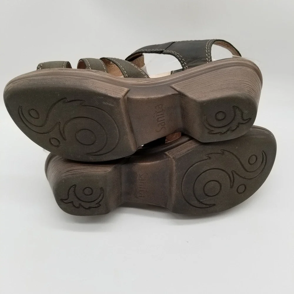 Sanita‎ Womens Black Leather Strappy Wedge Sandals Size 39 US 8.5 Portugal